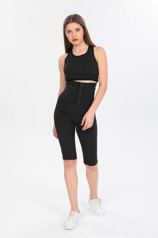 Fit Women Agraflı Termal Sauna Şort 4411 Siyah