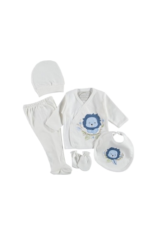 Bipamuk Yenidoğan Pamuklu Aslan Nakışlı 5 Li Zıbın Seti Hediyelik Mav
