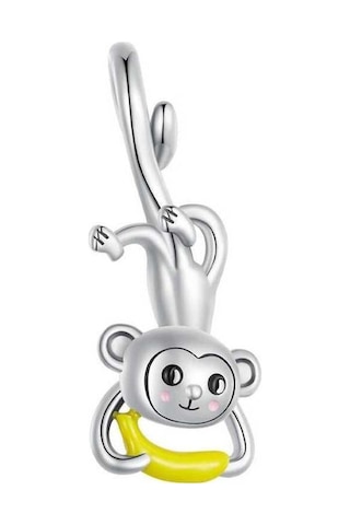 Novahub 925 Ayar Gümüş Maymun Muz Charm Boncuk Kolye Bilezik İçin Gümüş