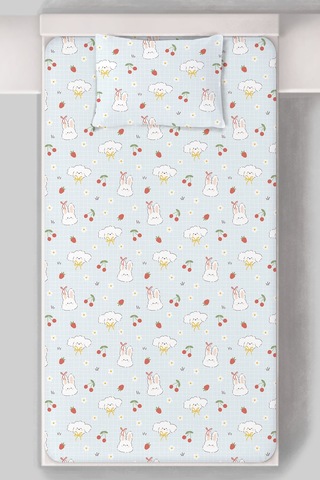 Organik Tek Kişilik Lastikli Çarşaf Seti - Şirin Tavşanlar Renkli