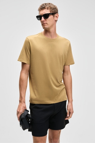 Grimelange Mocassın Erkek %100 Pamuk Relaxed Fit Yuvarlak Yaka Kısa Kollu Açık Haki T-shirt