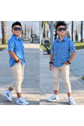 Modavals Tensel Denim Gömlek Gabardin Pantolon Erkek Çocuk Alt & Üst Takım Mavi