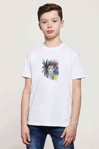 Tshirthane Aslan Sanat Çizim Poster Boyama Aslan Baskılı Unisex Çocuk Beyaz