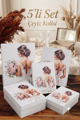 Büyük Boy Xxl-5 - Gelin Bohçası - Gelin Kutusu - Çeyiz Kutusu Seti 5'li Set