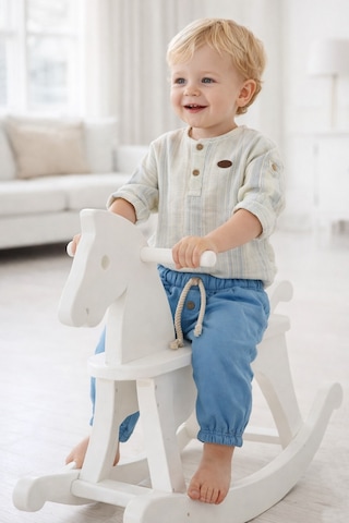 Babyhola Bayramlık Erkek Bebek İkili Takım Katlanabilir Kollu Müslin Üst Ve Pantolon Set 2218 Mavi