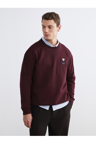 Lcw Vision Bordo Bisiklet Yaka Ayı Teddy Baskılı Erkek Kalın Sweatshirt