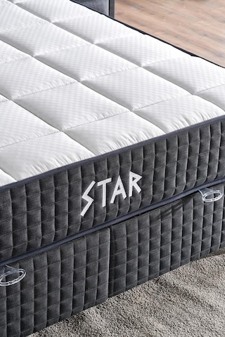 Star Yatak Seti 200x200 Cm Çift Kişilik Yaylı Sert Ortopedik Yatak Antrasit Lüks Baza Başlık Takımı