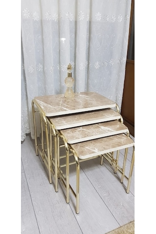 Zigon Sehpa Sarı Nikelaj Kaplama Metal Ayaklı Alaca Kahverengi M