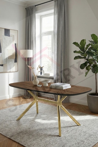 Sanderya Siena Serisi Sabit Gold Ayaklı Ceviz 85x170 Mutfak Salon Masası Gold - Ceviz