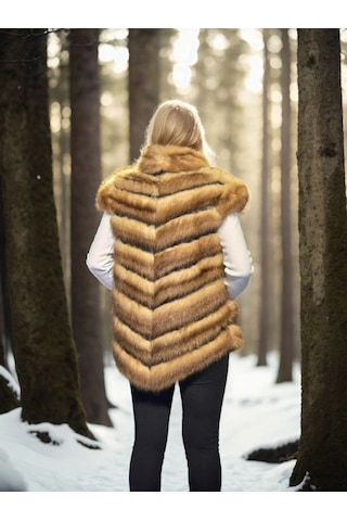 Kadın Kolsuz Hakiki Kürk - Kahve Çok Renkli