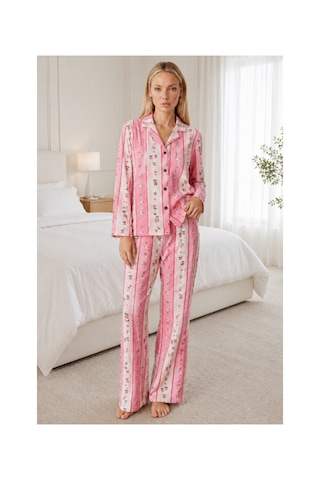 Fit Women Kadın Desenli Relaxed Pembe Pijama Takımı 4658