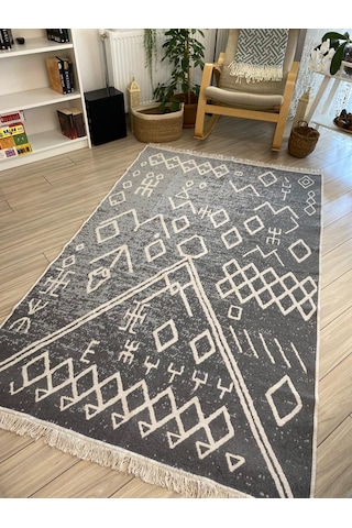 Kilim Çift Taraflı Dokuma Kilim İskandinav Kilim Gri -beyaz
