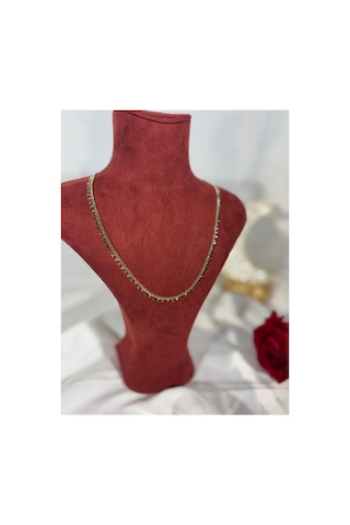 Işıltılı Kristal Taşlı Altın Kaplama Çelik Kolye Gold Gold