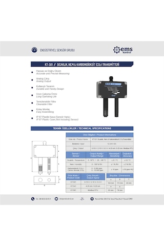 Ems Kontrol - Sıcaklık, Nem Ve Karbondioksit Transmitteri -20..+80 C / 0-10.000 Ppm