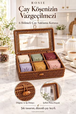 Rosıe 6 Bölmeli Kapaklı Çay Saklama Kutusu Karışık