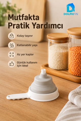 Katlanır Huni Mutfak Pratik Kullanım Gereci Beyaz - Gri
