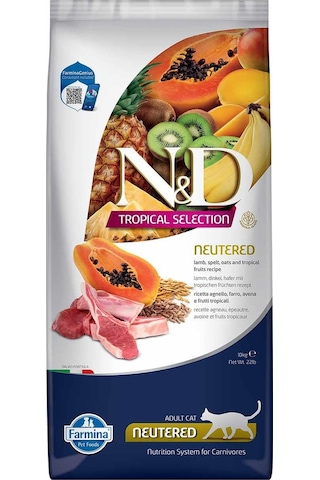 N&D Tropical Selection Düşük Tahıllı Kuzulu Tropikal Meyveli Kısırlaştırılmış Yetişkin Kedi Maması 10 KG N&D Tropical Selection Düşük Tahıllı Kuzulu Tropikal Meyveli Kısırlaştırılmış Yetişkin Kedi Maması 10 KG