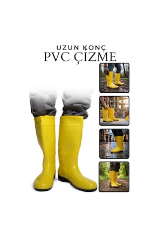 Pvc Çizme Sarı Uzun Oto Yıkama Şantiye Bahçe İnşaat Çizmesi Su Geçirmez Balıkçı Yağmurluk İş Güvenliği Çizmeleri Kauçuk Taban Dayanıklı Endüstriyel İşçi Çizme Erkek Kadın Temizlik Botu Suya Dayanıklı Sarı Sarı