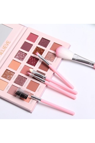 Jms 5 Parçalı Makyaj Fırçası Seti: Pembe Göz Farı, Allık, Dudak Ve Kaş Fırçaları Ve Çift Amaçlı Kaş Tarağı