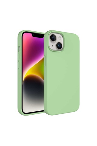 Apple Uyumlu iPhone 14 Plus Kılıf Sıvı Teknolojili Silinebilir Sert Zore Kivi Kapak Light Green