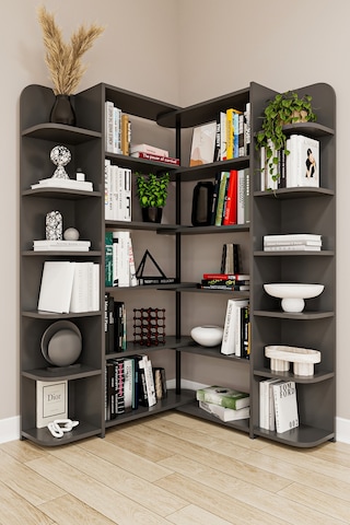 Asra Trend Modern Dönebilen Ayarlanabilir Raflı Ev Ofis Kitaplık %100 Mdf Dekoratif Kütüphane Kitaplık Dk01 Koyu Gri
