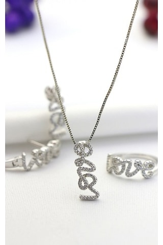 Love Kolye-Küpe-Yüzük Gümüş Set