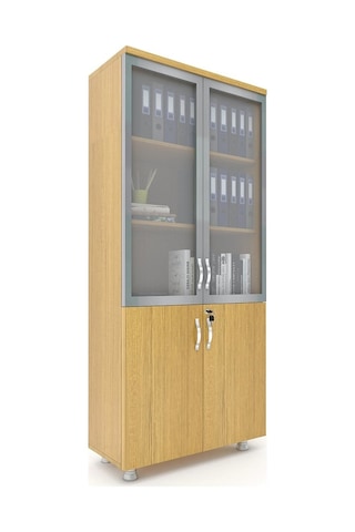 Modüler Dünyası 2 Cam Kapaklı Kilitli Dosya Dolabı Teak 80X38X188 Teak