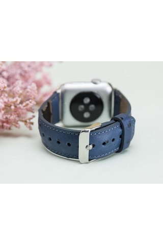 Bloominband Prussian Blue Deri Apple Watch Uyumlu Kordonu-44/45/46/49mm