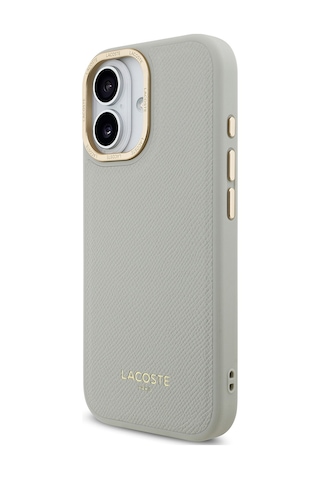 Apple Uyumlu iPhone 17 Kılıf Lacoste Lisanslı M-safe Özellikli Champs Elysees Pu Deri Tasarımlı Kapak Gri Gri