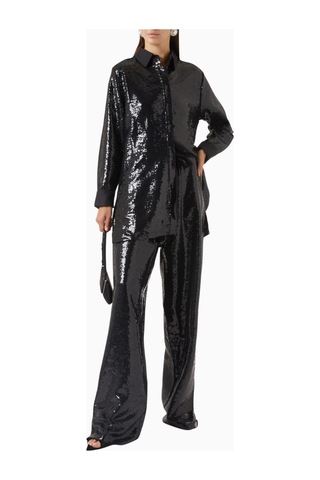 16arlington Ima Sequin - Embellished Pants, Lüks Payetli Şık Tasarım Pantolon Siyah