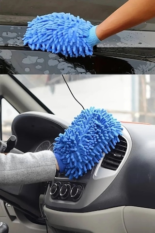 Mikrofiber Oto Yıkama Ve Temizlik Eldiveni Makarna Desenli