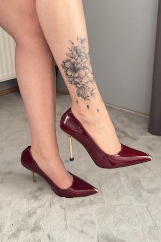 Preshley Kadın Lipo Bordo Rugan Metal Burun Detayı 10 Cm İnce Topuklu Ayakkabı & Stileto Bordo