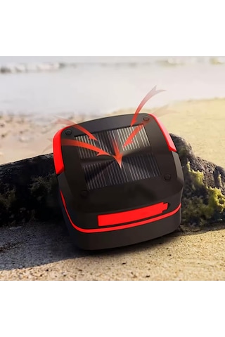 Solar Akordeon Kırmızı Kamp Lambası 360 Led Beyaz Işık Dahili Batarya Güneş Paneli + Usb Şarj El Feneri Seyah
