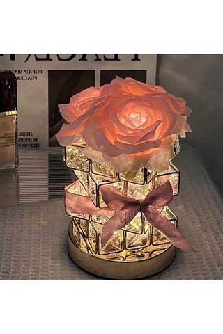 Maoyaya Gül Rubik Küp Atmosfer Masa Lambası - Anneler Günü Hediyesi Pembe Pembe