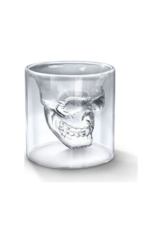 Kafatası Tasarımlı Cam Shot Bardağı Double Layer Skull Shot Glass Şeffaf Cam Şefaf