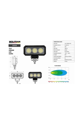 Wolfram 32203 Çalışma Lamba Wolfram Dikdörtgen Midi 9-32v