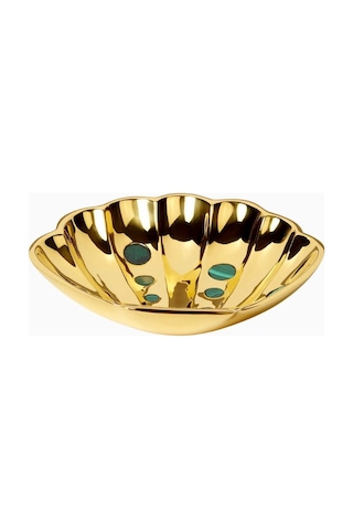 Jonathan Adler Clam Shell Malakit Taşlı El Işçiliği Dekoratif Tepsi Servis Tepsileri Gold-green