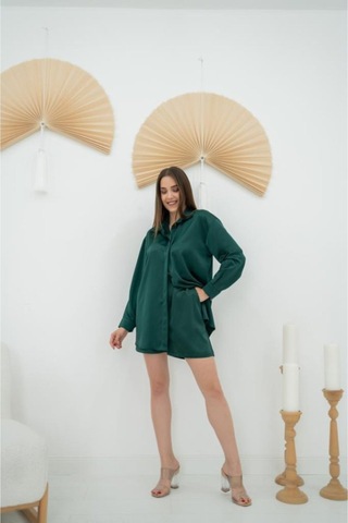 Butik İstanbul Zümrüt Saten Şortlu Takım