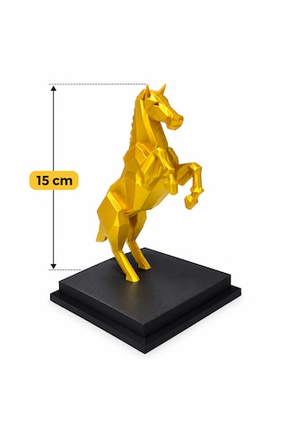 Dekoratif Altın Renkli Şaha Kalkmış At Biblo 15 Cm Modern Tasarım Masa Ve Raf Dekoru .