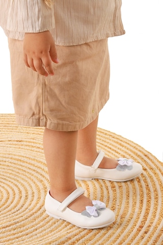 Kiko Kids Taşlı Cırtlı Kız Çocuk Fiyonklu Babet Ayakkabı Ege 204 Cilt Beyaz