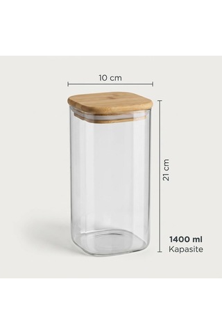 Lexroo 1400ml Sızdırmaz Vakumlu Bambu Kapaklı Borosilikat Cam Kavanoz Çok Renkli