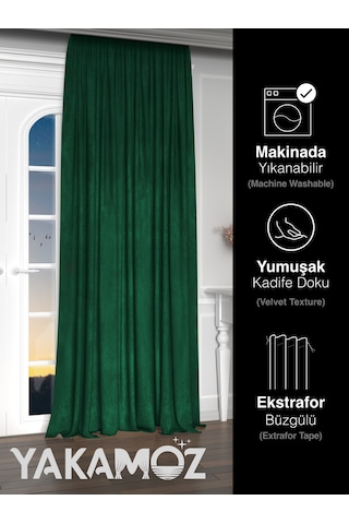 Yakamoz Kadife Görünüm Zümrüt Yeşili Ada Fon Perde Ekstraforlu Velvet Touch Serisi Zümrüt Yeşil Zümrüt