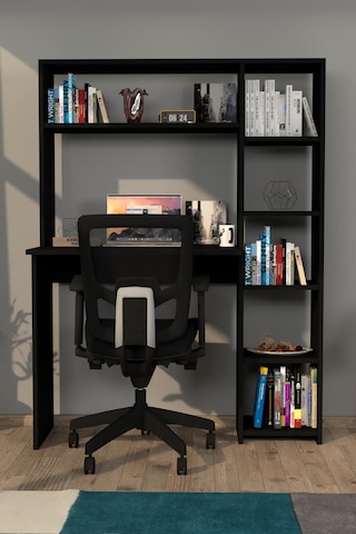 Moonlife Moonlife Duru Kitaplıklı Çalışma Masası Siyah