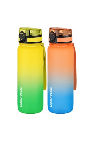 Uzspace 2'li Tritan Matara Seti 800 Ml Çift Renk Softtouch Ff Collection Tritan Su Matarası Sarıyeşil-turuncumavi