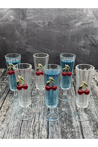 6 Lı Kristal Cam Kiraz Kahve Yanı Bardağı Su Bardak 150ml