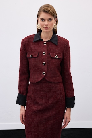 Sateen Kontrast Kısa Tüvit Ceket - Bordo-136337 Bordo