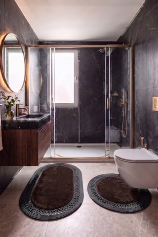 Banyo Paspası Takımı 60x100+60x60 Cm İç Trikot Acı Kahve & Antrasit Gri