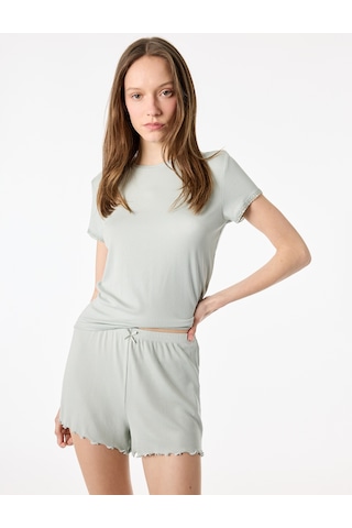 Koton Kısa Kollu Bisiklet Yaka Şortlu Pijama Takımı Mınt 6slk40186mk Mint