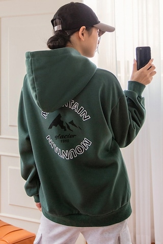 Unisex Montaın Baskılı Oversize Sweatshirt Siyah