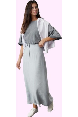Ersefa Moda Tesettür A-line Düz Desen Günlük Maxi Boy Normal Bel Dokuma Gri